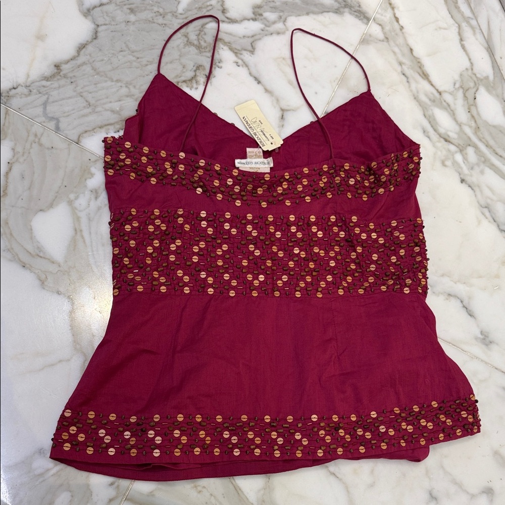 Elegant Tracy Reese for Bergdorf Goodman Burgundy Embellished Women's cotton Top - Picture 4 of 4